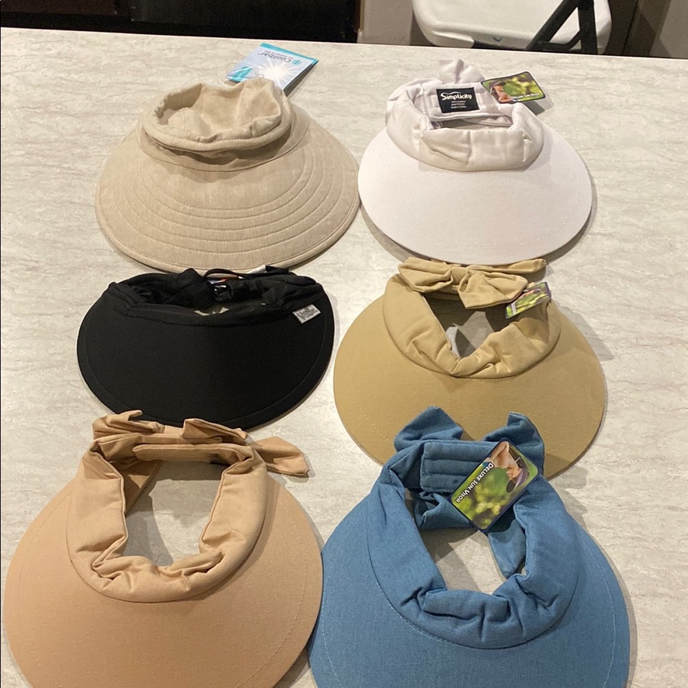 Pack of 6 Sun Visors - Neutral, Black, Blue, White, Tan